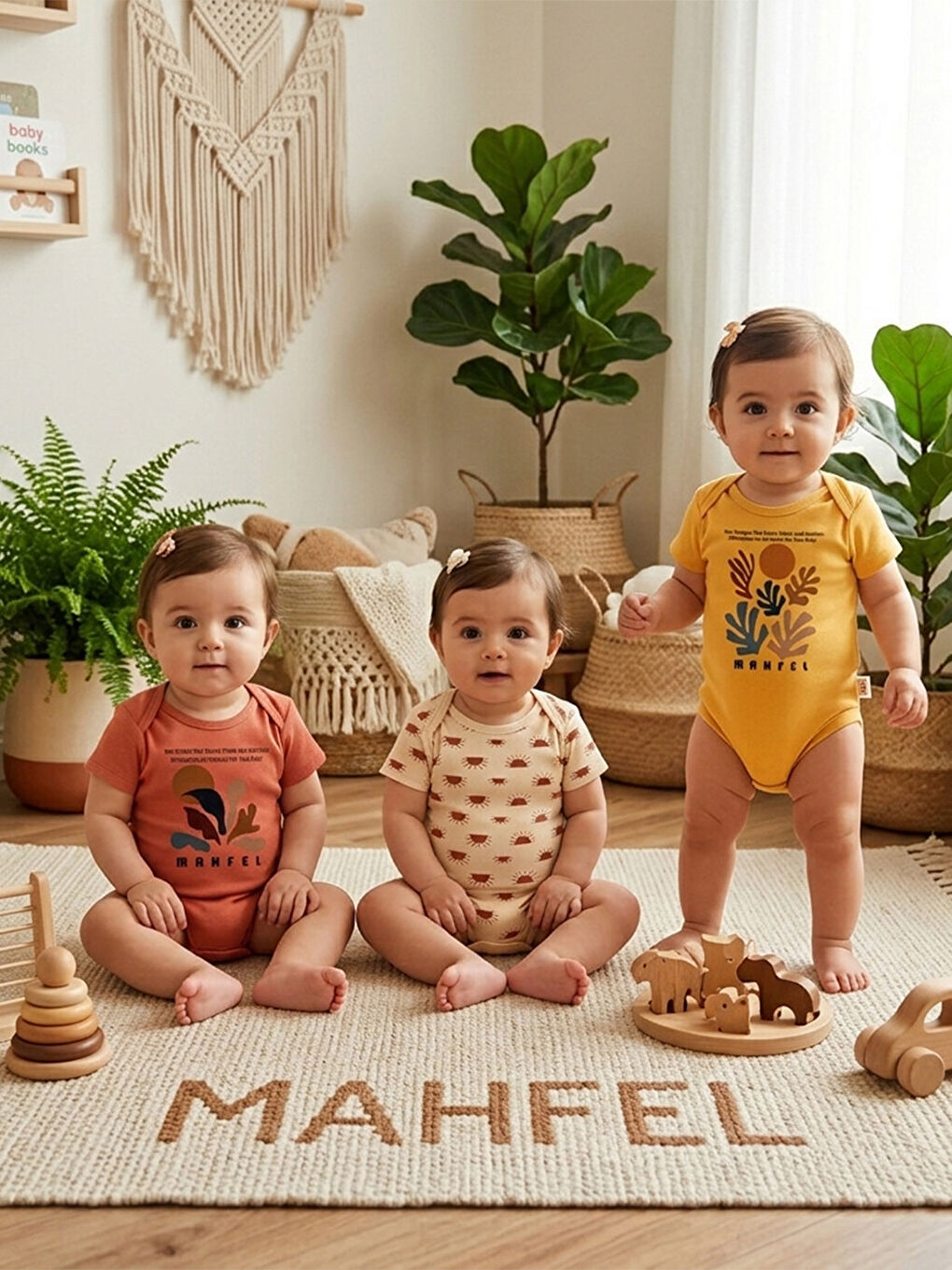 Sarı 3'Lü %100 Pamuklu Organik Baskılı Kısa Kollu Çıtçıtlı Bebek Body Zıbın 848-851-1