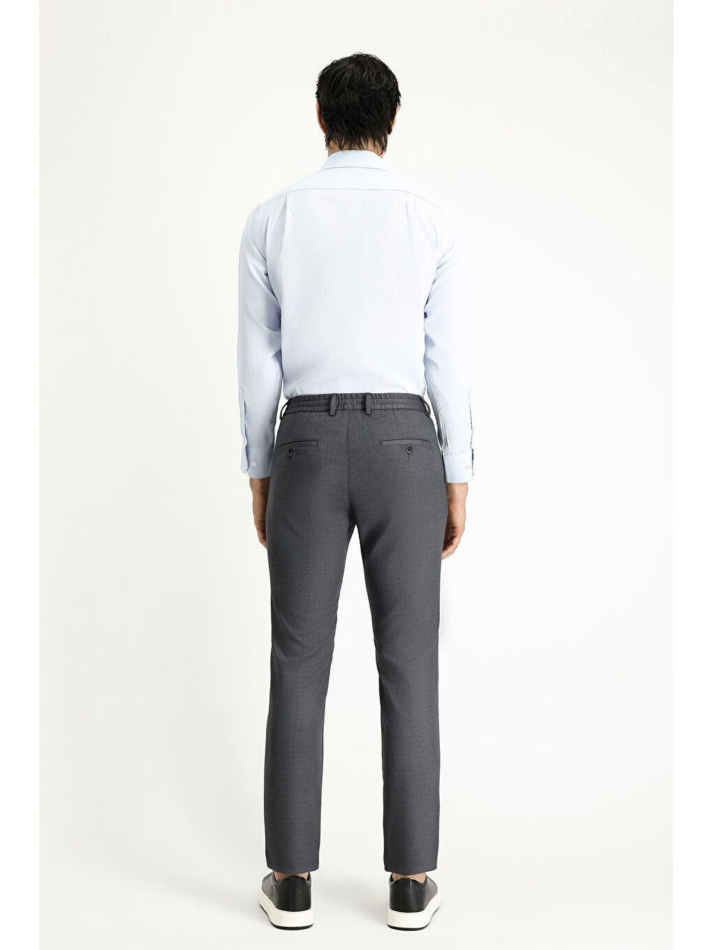 Gri Regular Fit Beli Lastikli İpli Elastanlı Pantolon-3