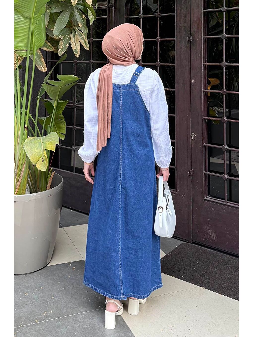 Ön Cep Detaylı Denim Salopet Elbise Koyu Mavi-2