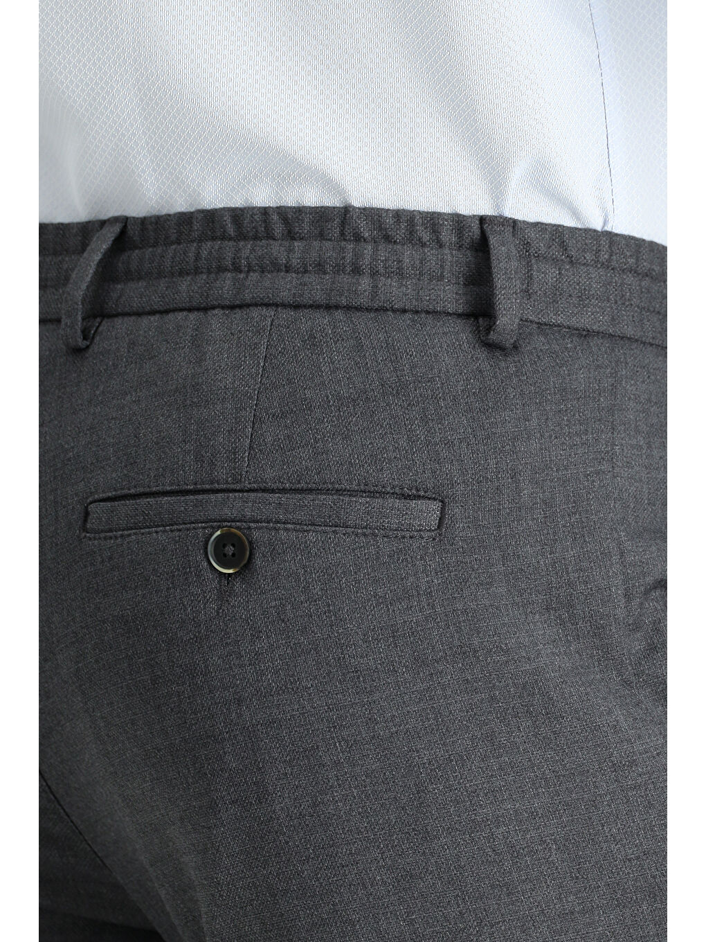Gri Regular Fit Beli Lastikli İpli Elastanlı Pantolon-4