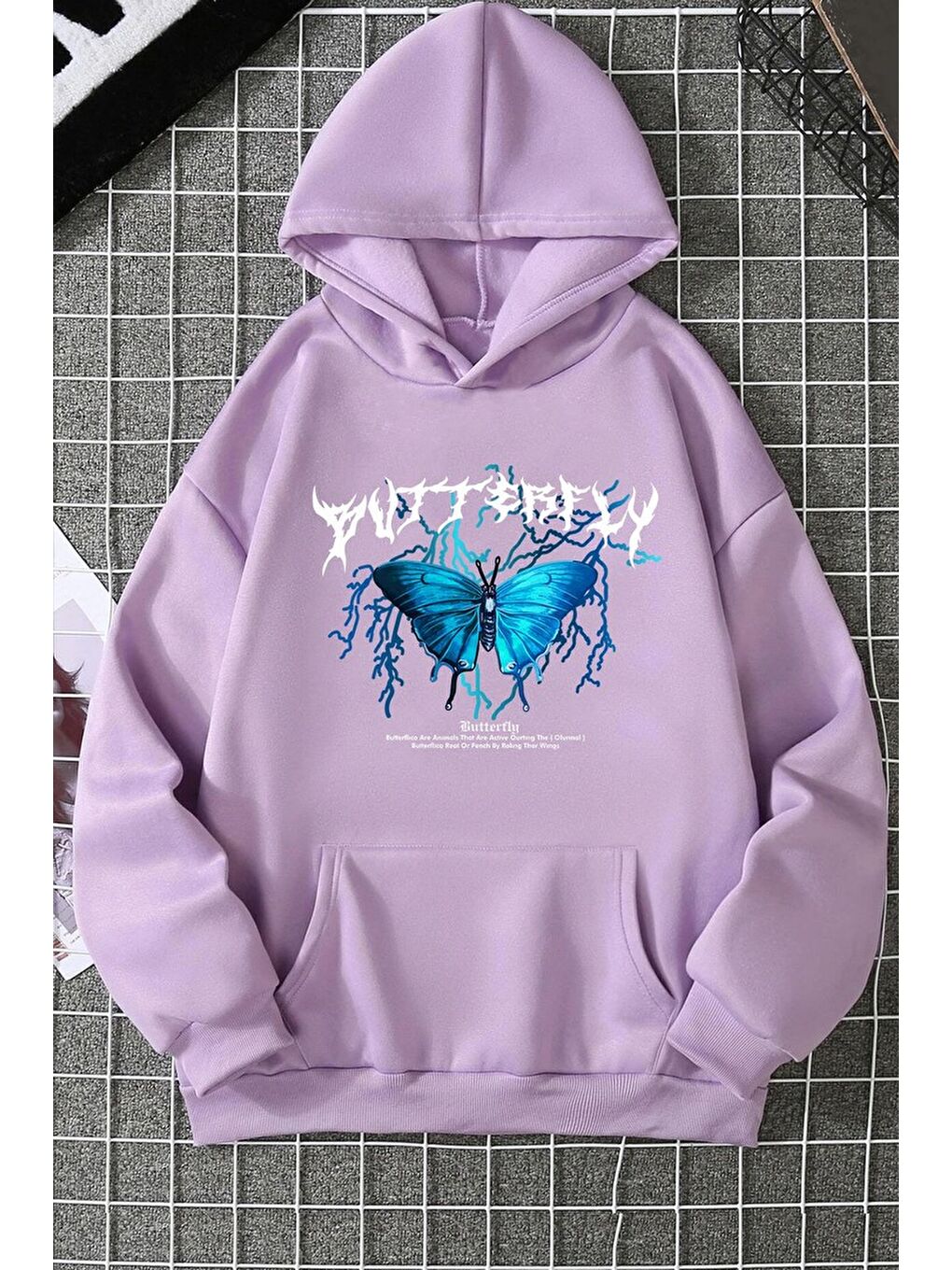 uyguntarz Lila Unisex Blue Butterfly Baskılı Sweatshirt