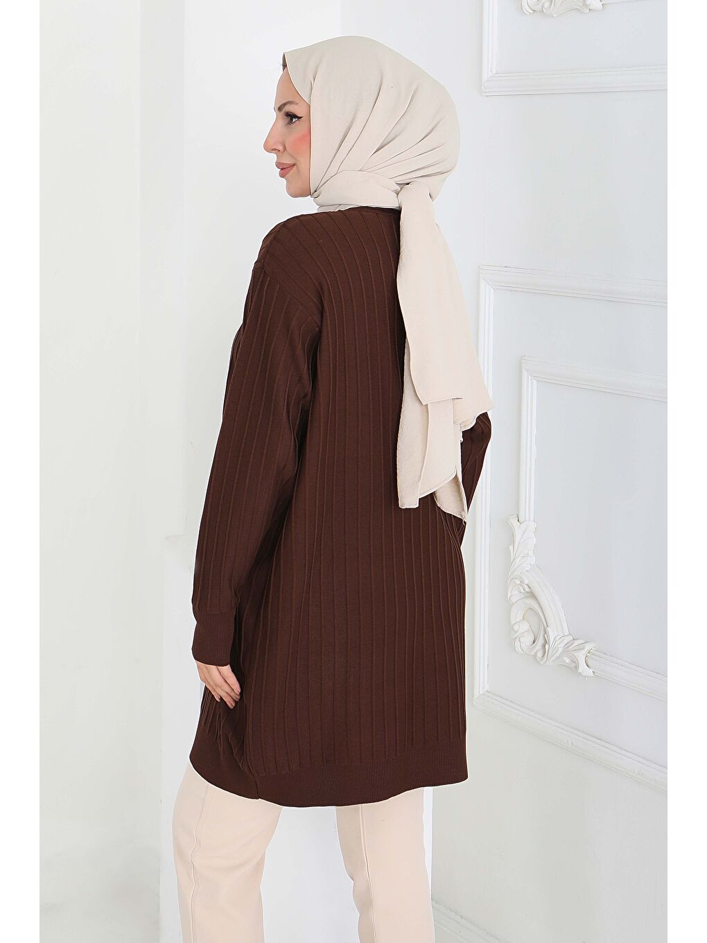 Kahverengi Çima Detaylı Triko Tunik Kahve - 27886-KAHVE-3