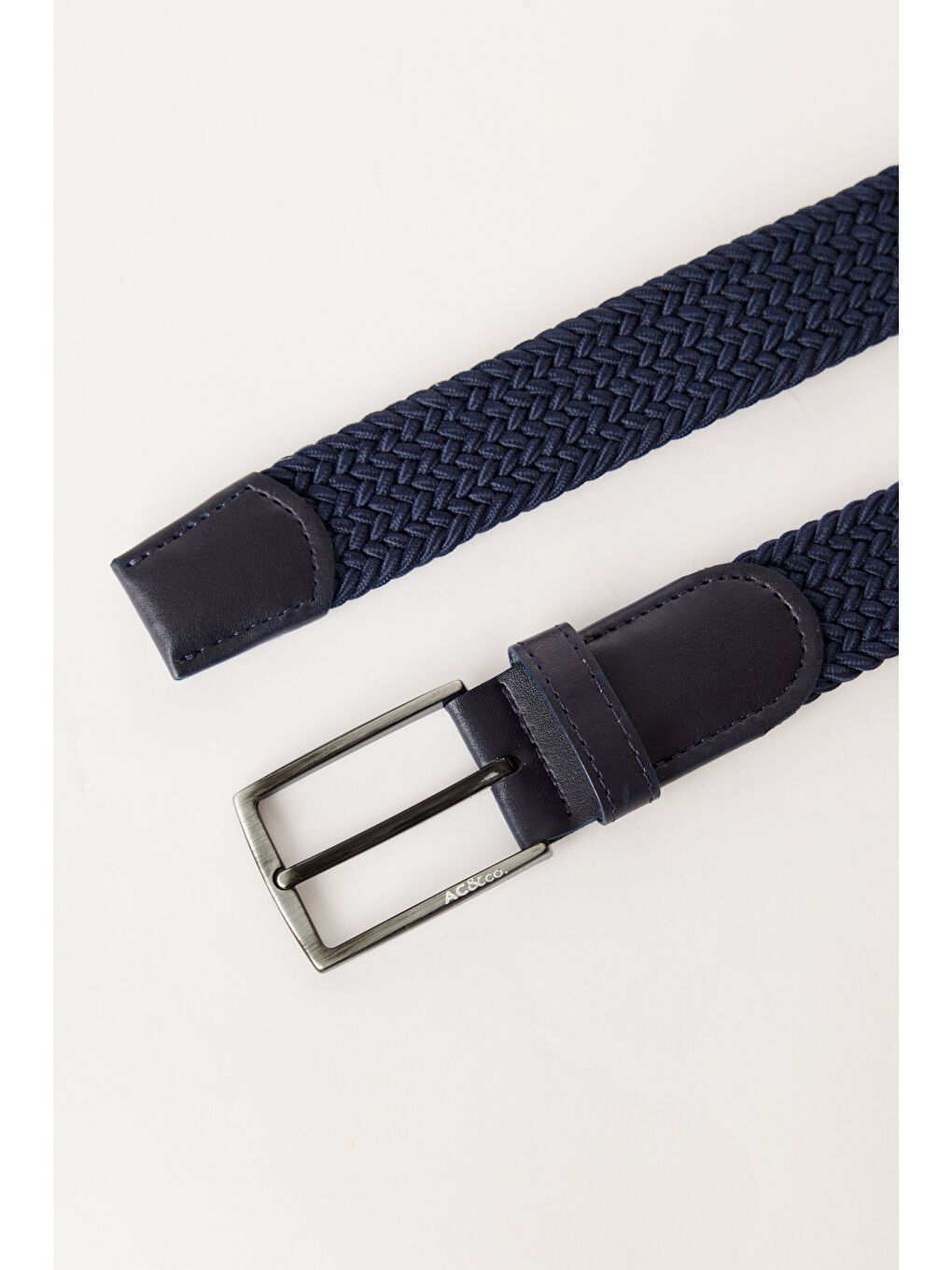 Erkek Lacivert Suni Deri Casual Jean Jean Örme Kemer-1