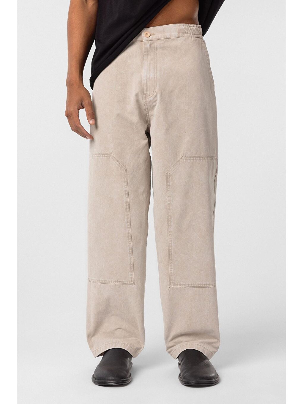 Yıkamalı Baggy Gabardin Erkek Pantolon Bej-2