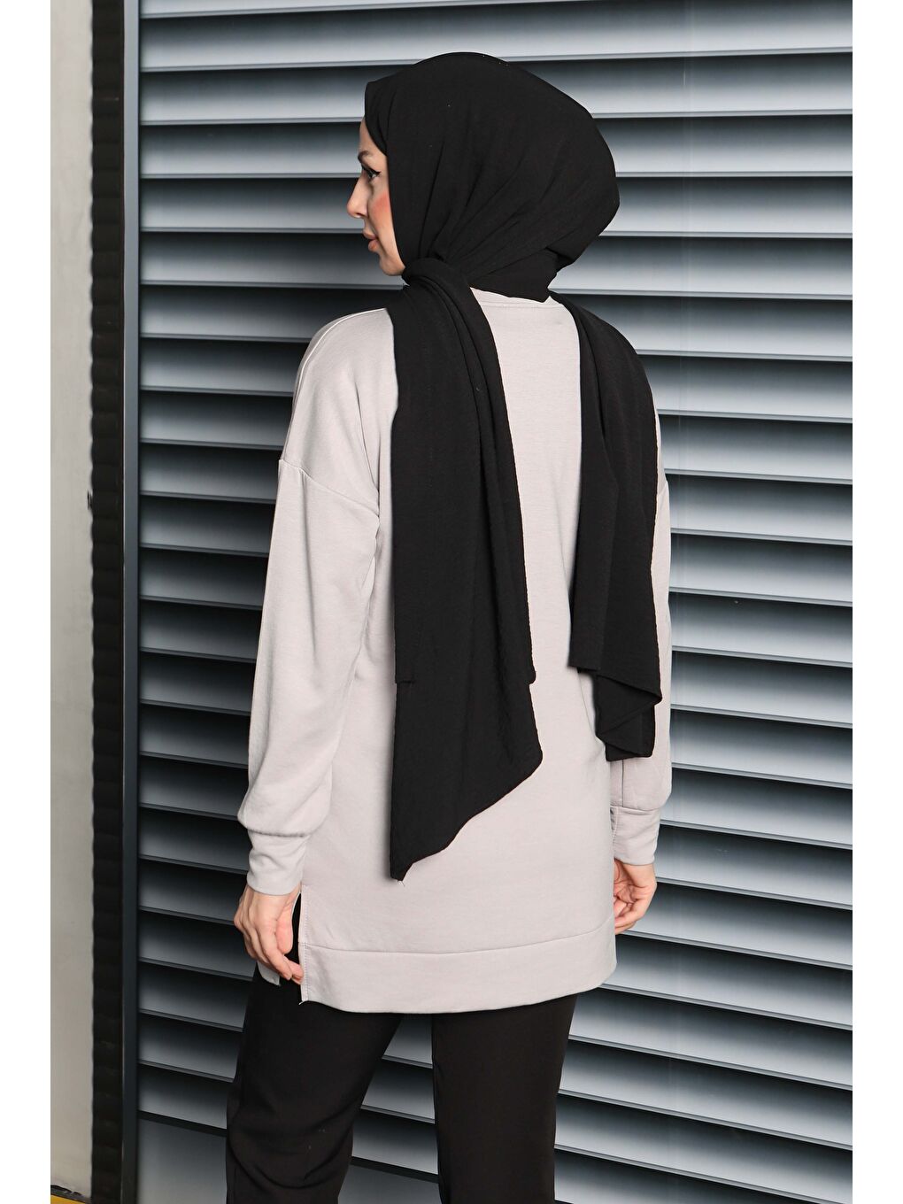 Kuş Taşlı İşlemeli Modal Tunik Gri - 27874-GRI-3