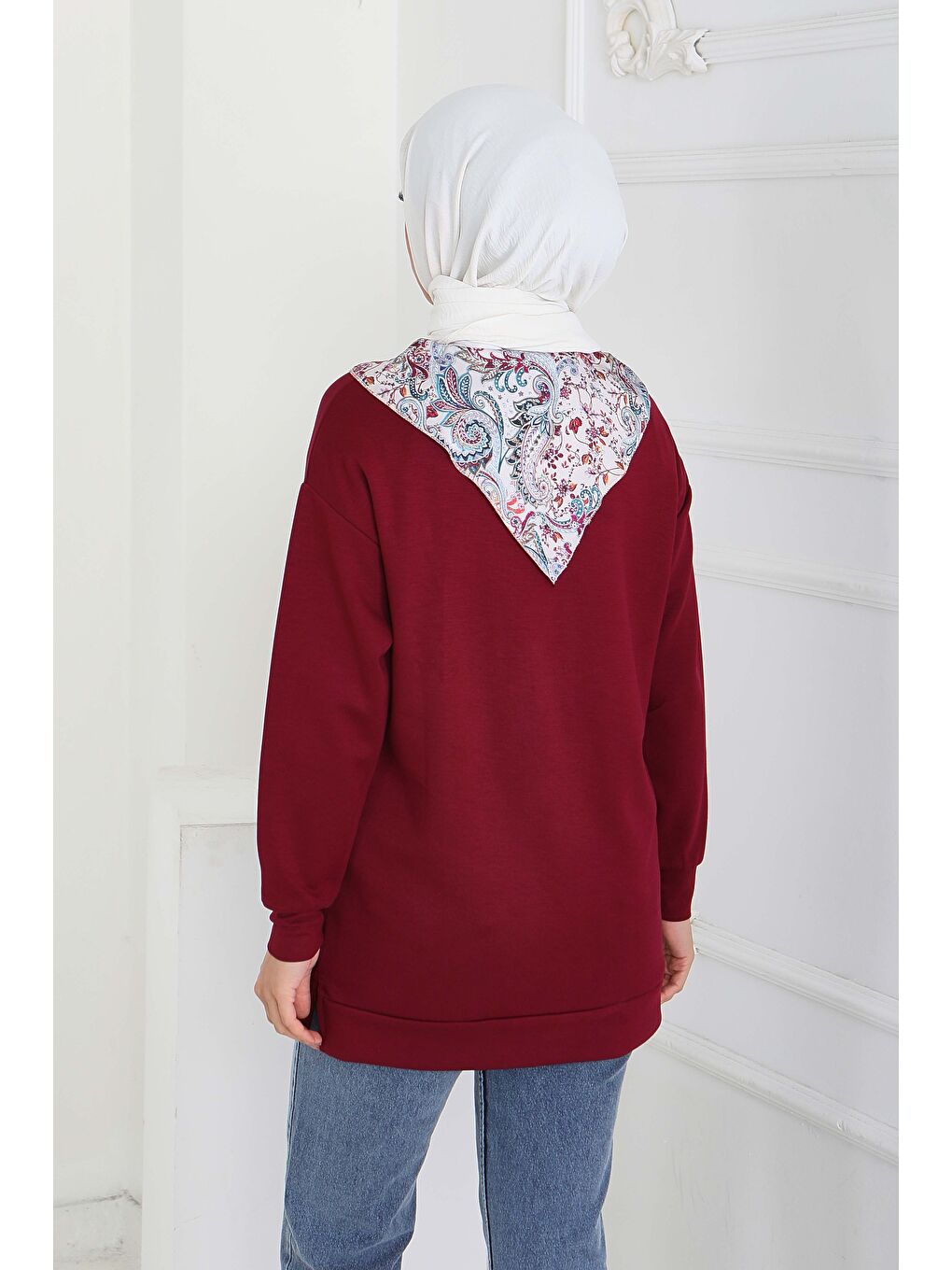 Fularlı Modal Tunik Bordo - 27873-BORDO-3