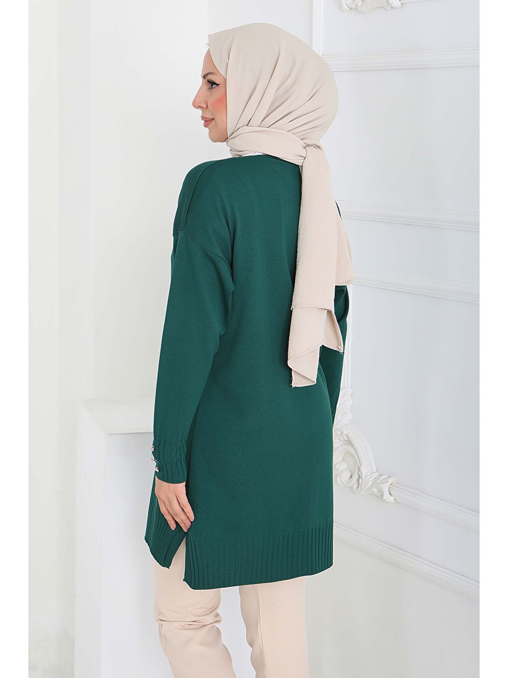 Yeşil Düğmeli Triko Hırka Zumrut - 27798-ZUMRUT-3