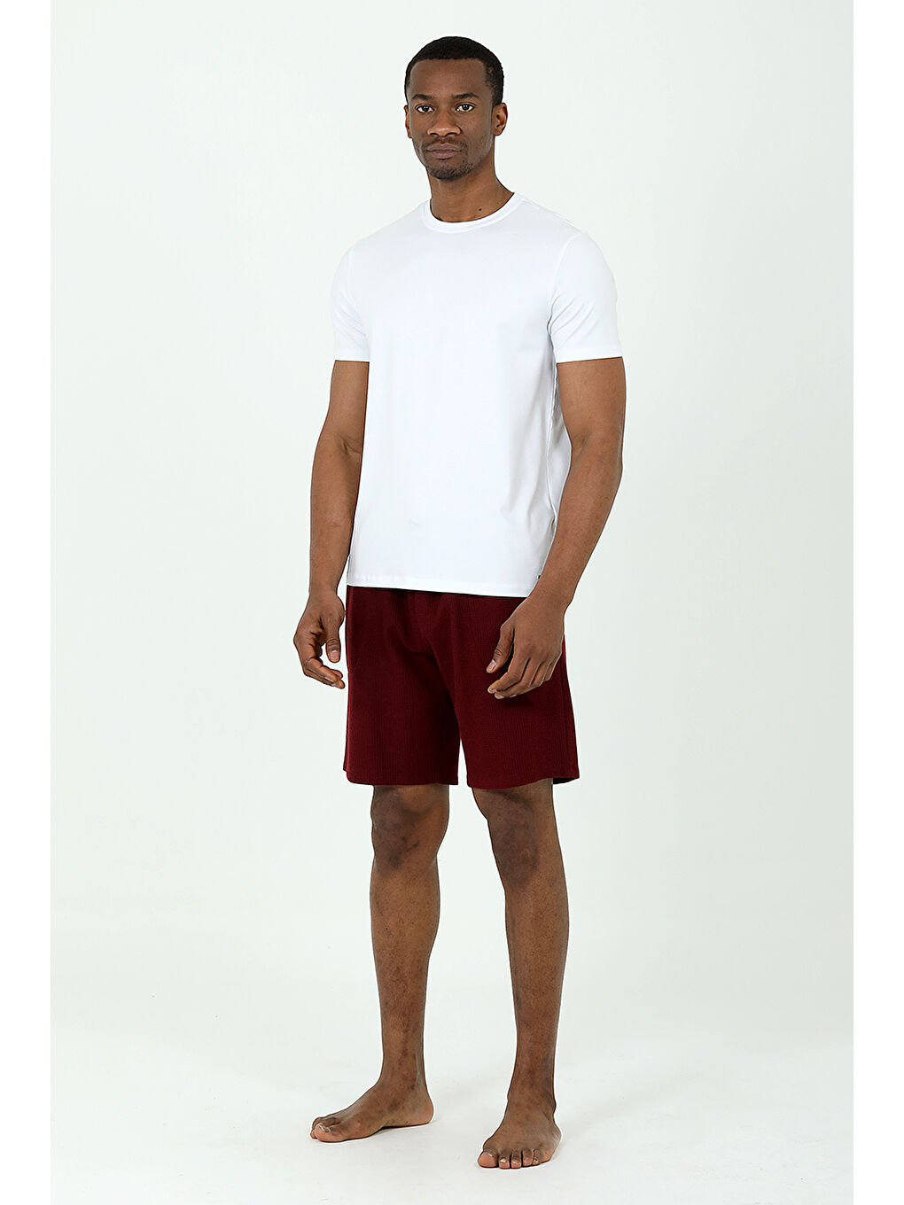 Bordo Waffle Şortlu Pijama Takımı