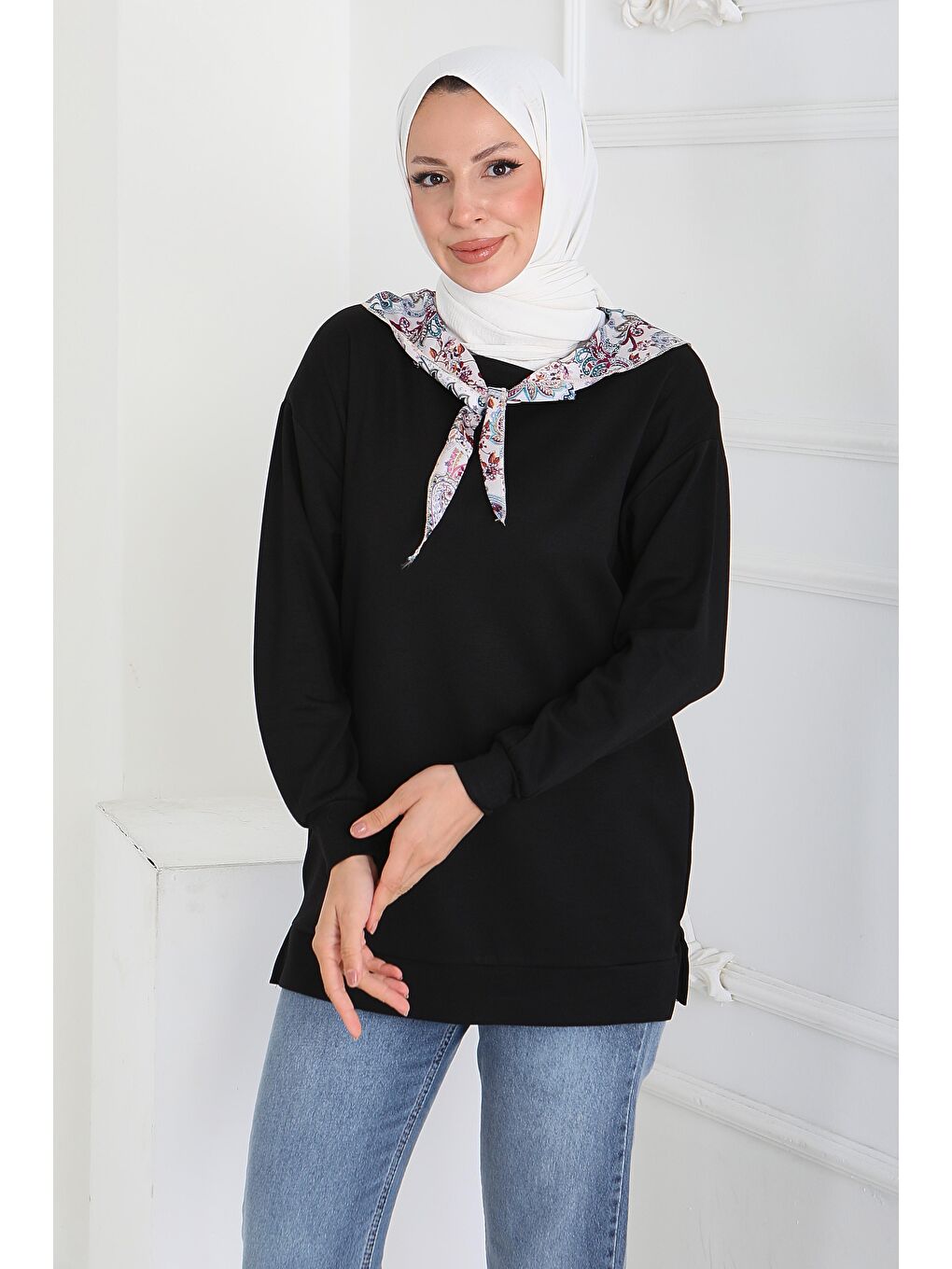 Fularlı Modal Tunik Siyah - 27873-SIYAH