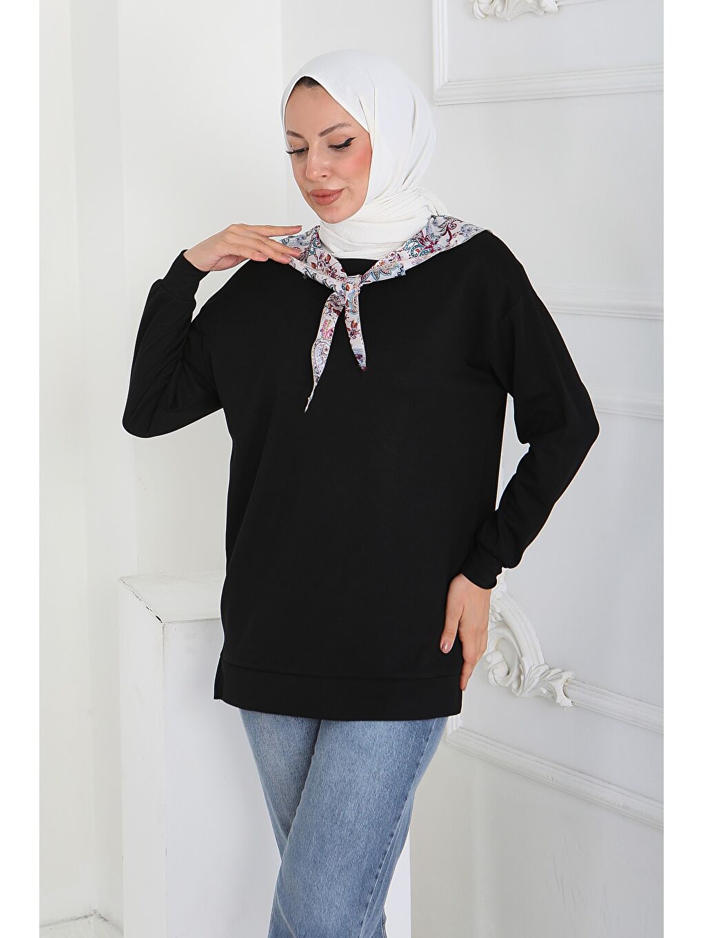 Fularlı Modal Tunik Siyah - 27873-SIYAH-1