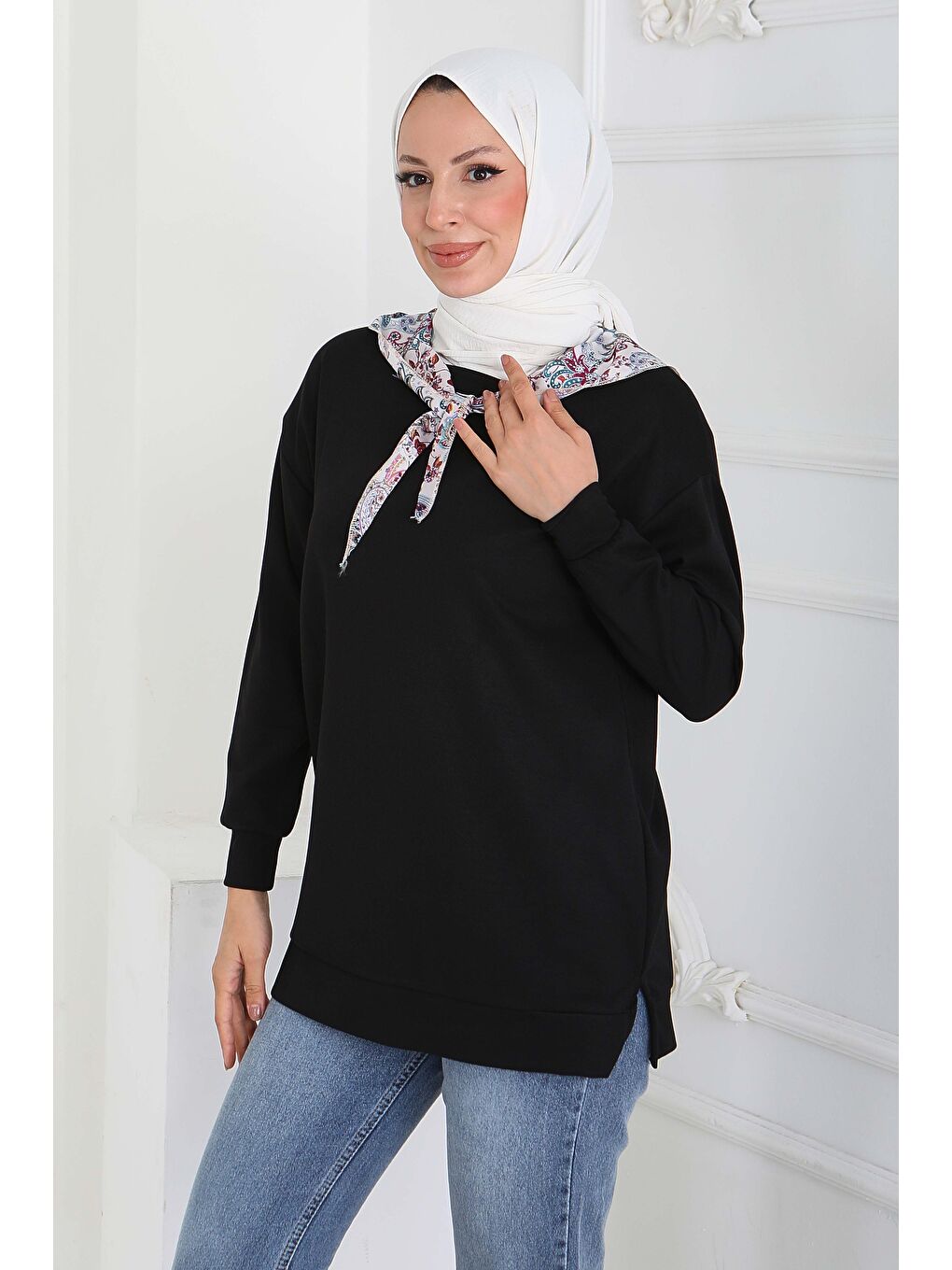 Fularlı Modal Tunik Siyah - 27873-SIYAH-2