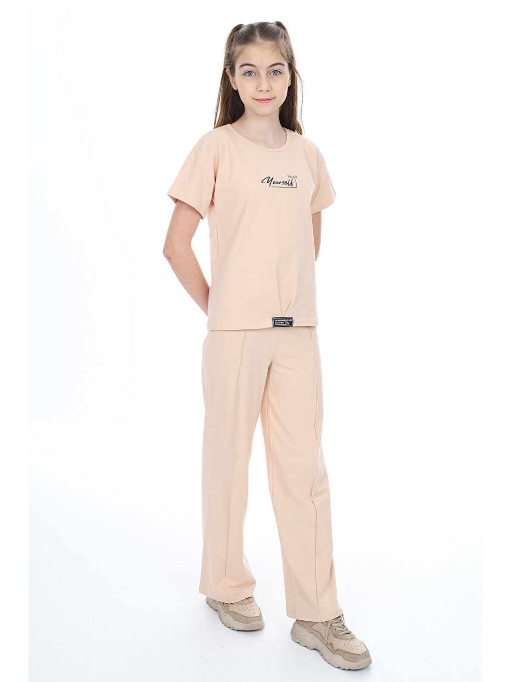 Bej Kız Çocuk Baskılı Eşofman Takım