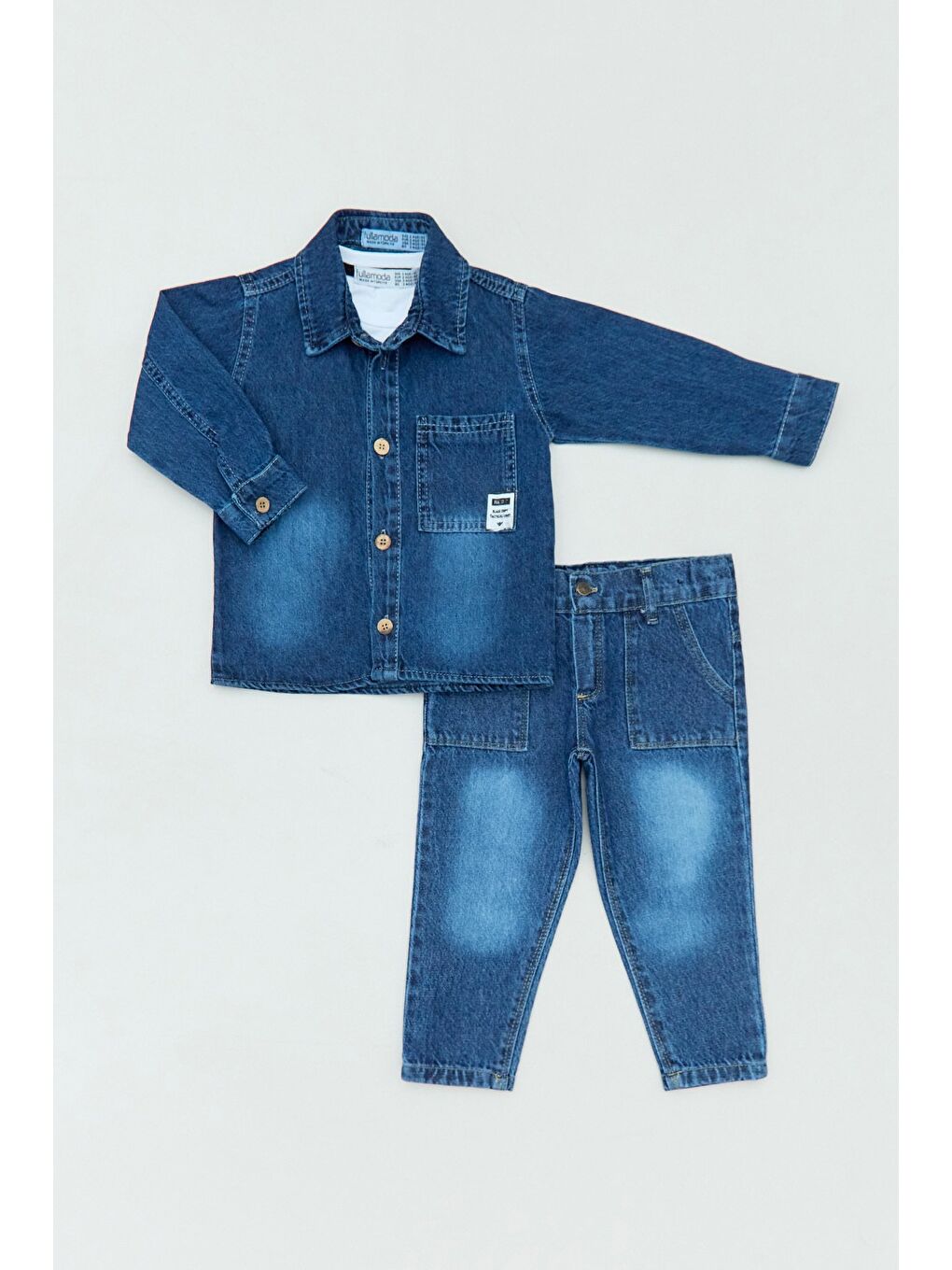 Mavi %100 Pamuk Yazı Baskılı 3 Lü Erkek Çocuk Takım