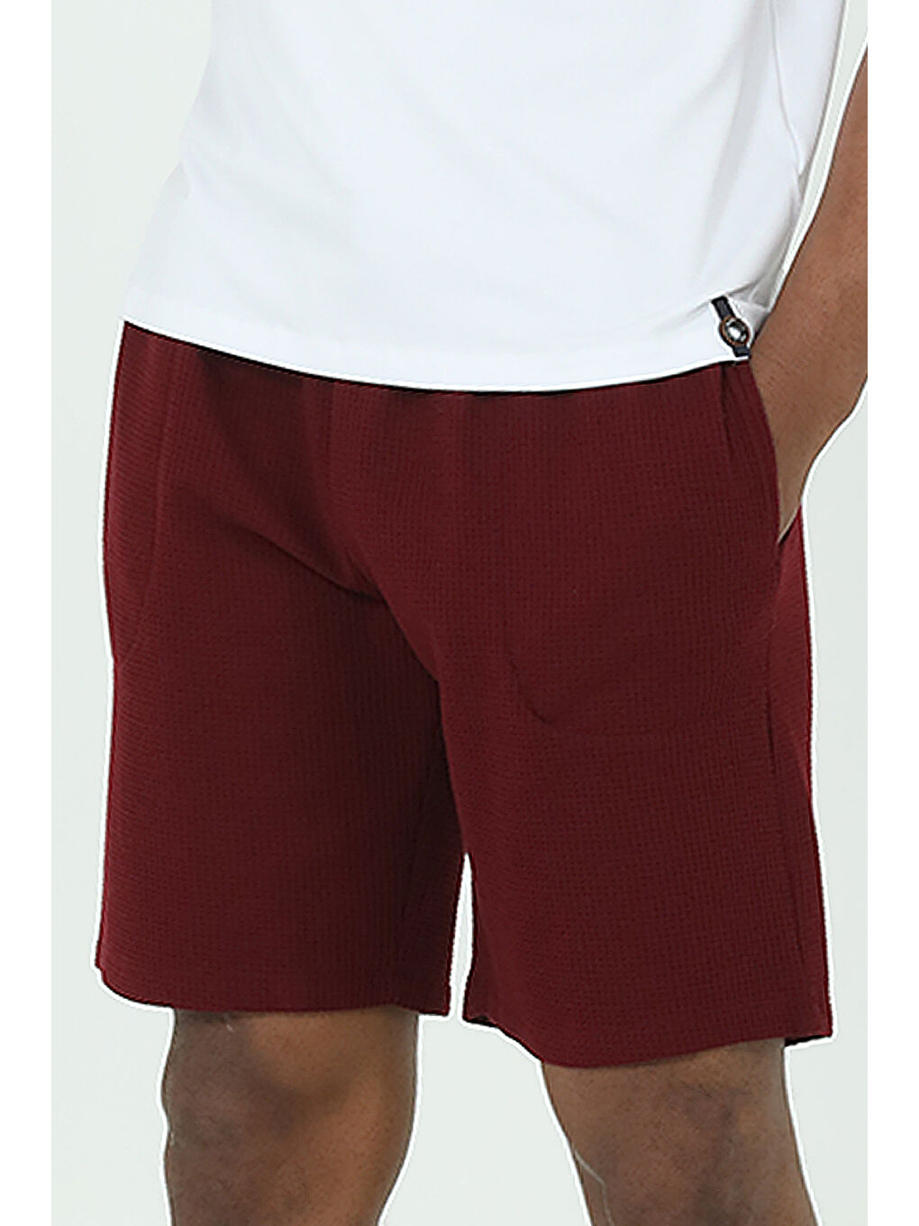 Bordo Waffle Şortlu Pijama Takımı-3
