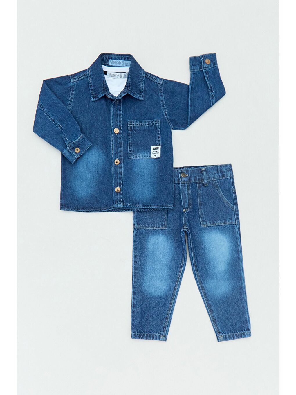 Mavi %100 Pamuk Yazı Baskılı 3 Lü Erkek Çocuk Takım-1