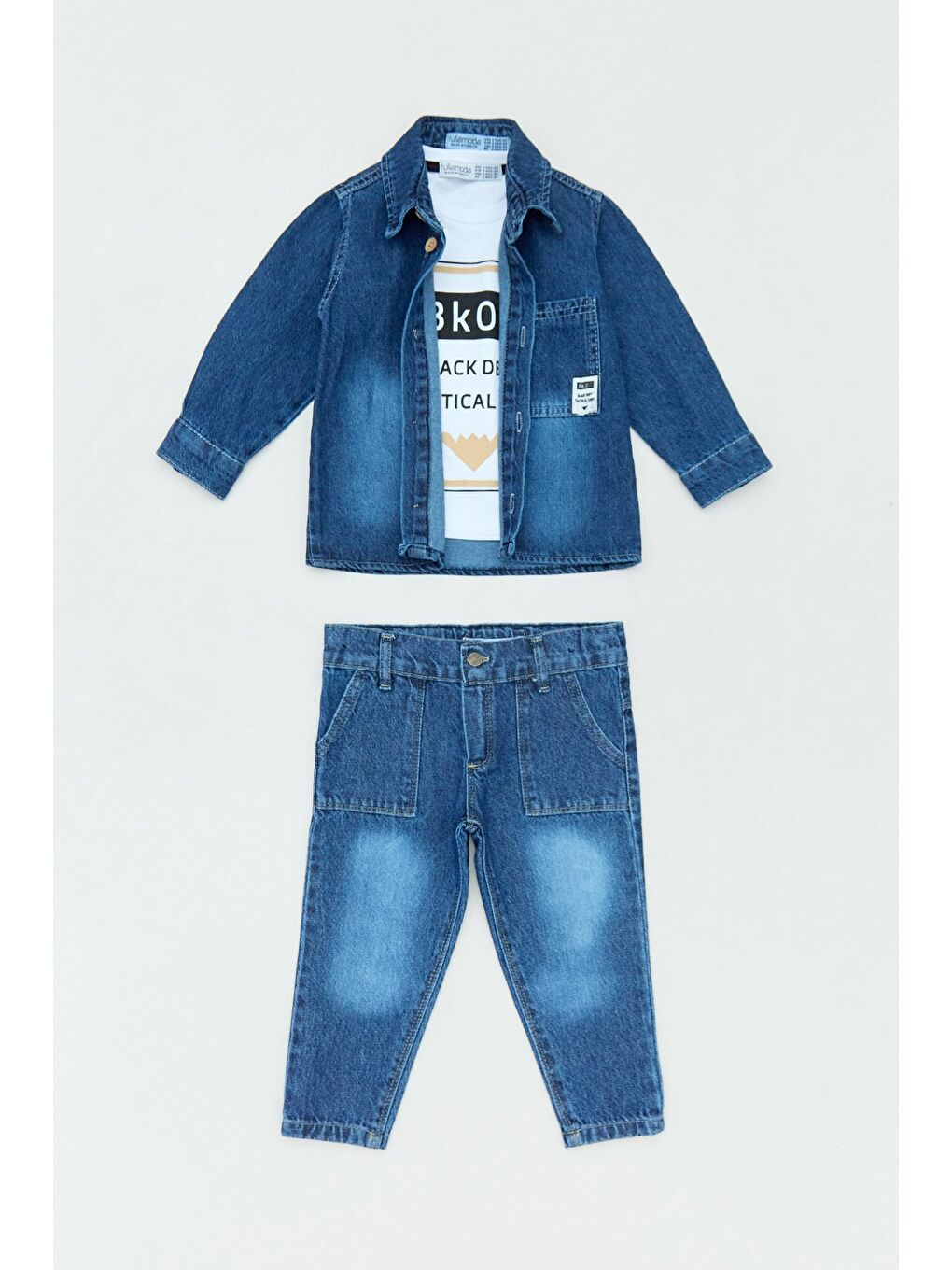 Mavi %100 Pamuk Yazı Baskılı 3 Lü Erkek Çocuk Takım-2