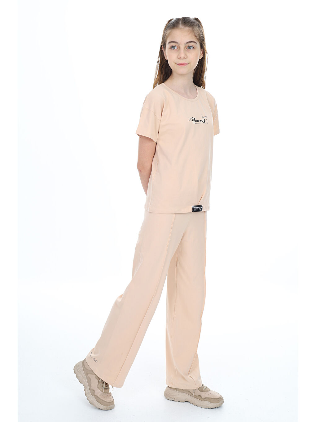 Bej Kız Çocuk Baskılı Eşofman Takım-1