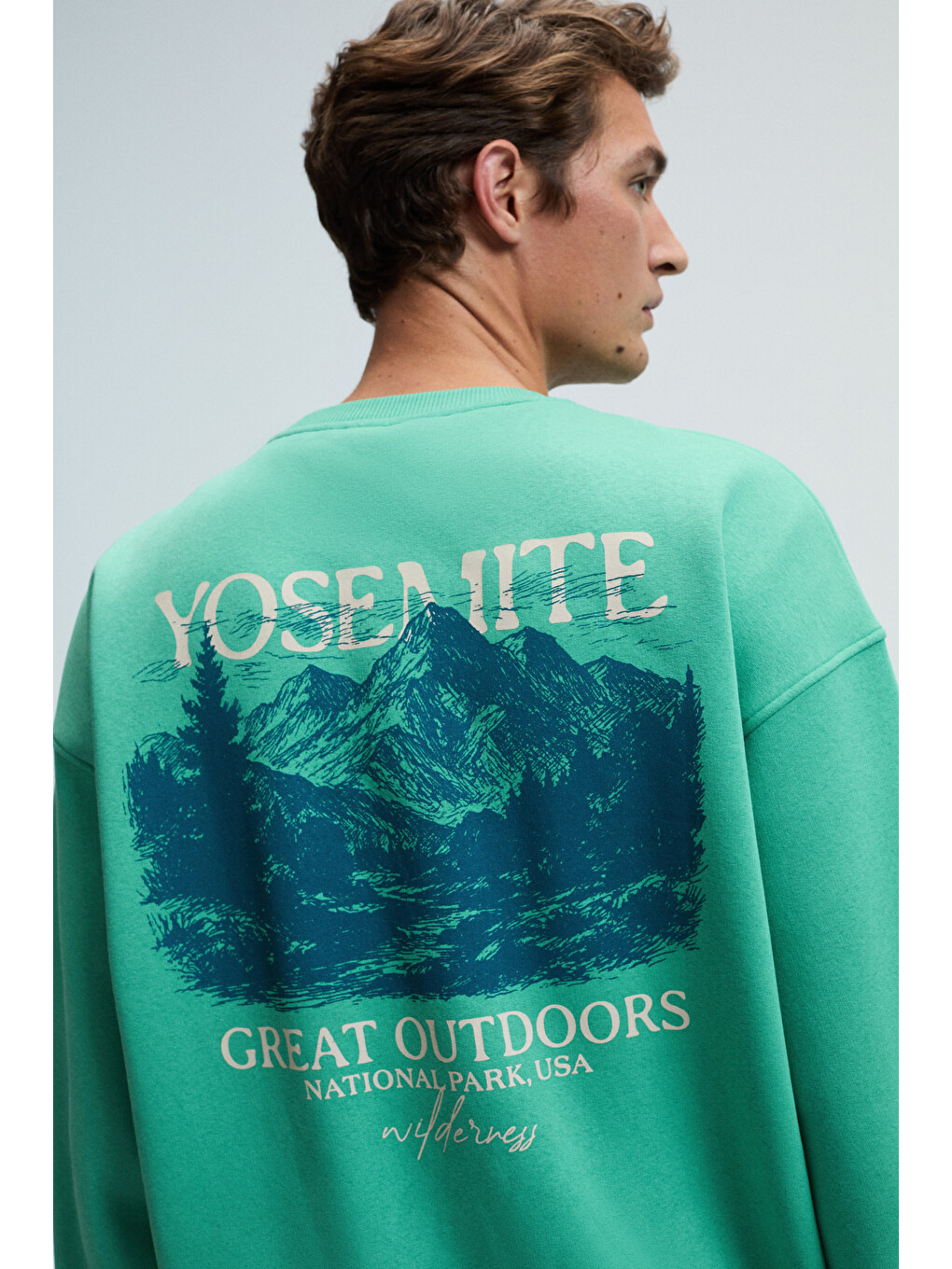 Percy Erkek Yuvarlak Yaka Göğsü Nakışlı Sırtı Baskılı Oversize Yeşil Sweatshirt