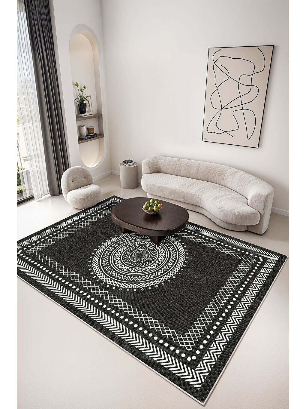 Siyah Dekoratif Soft Modern Kaymaz Yıkanabilir Salon Halısı Mutfak Halısı Koridor Halısı Yolluk-1