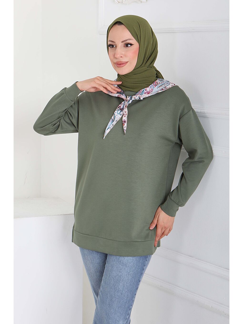 Fularlı Modal Tunik Haki - 27873-HAKI