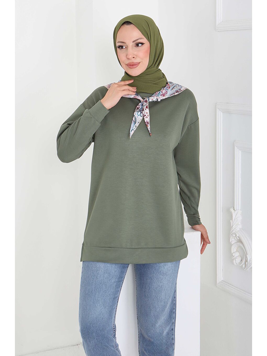 Fularlı Modal Tunik Haki - 27873-HAKI-1