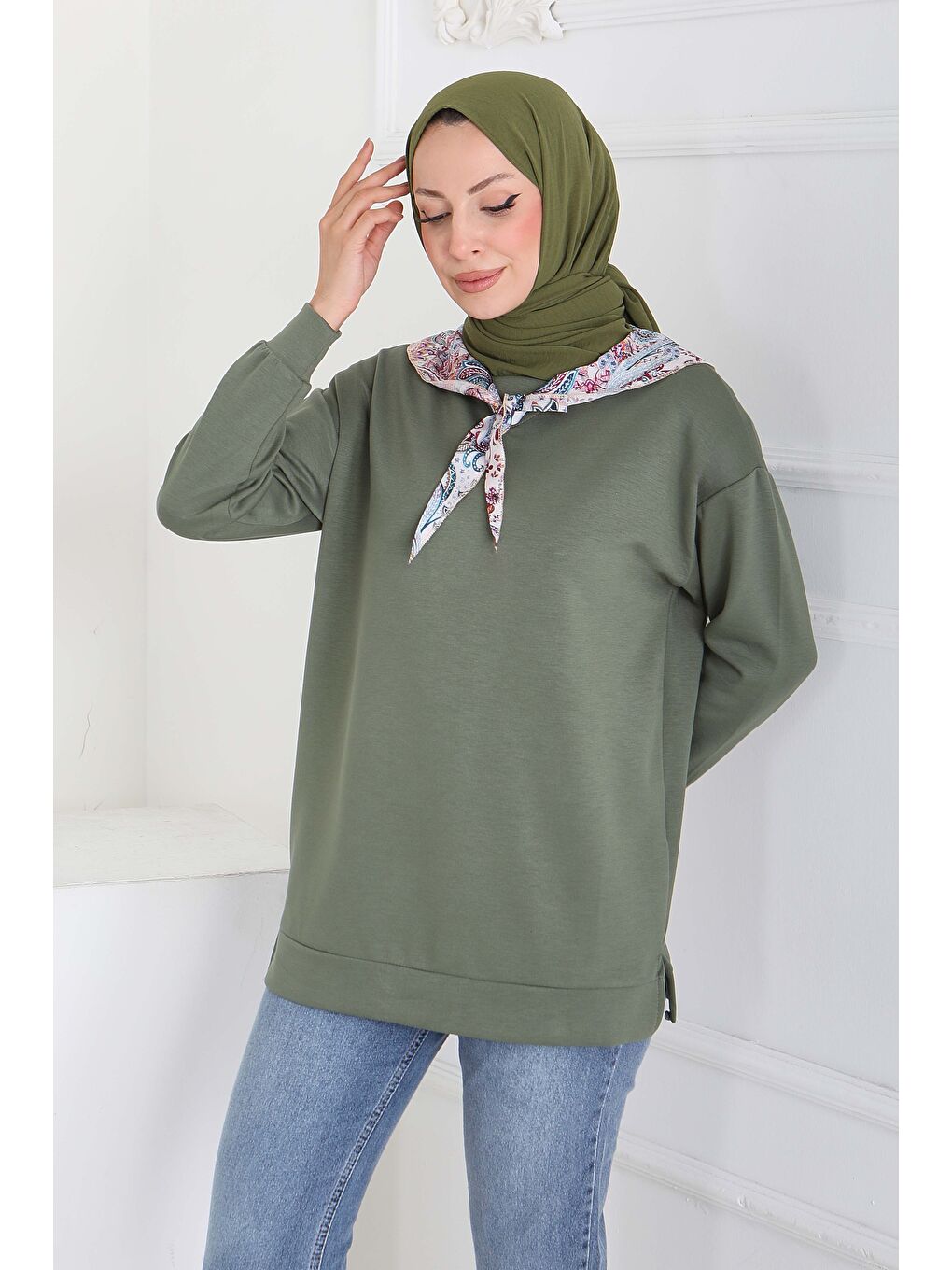 Fularlı Modal Tunik Haki - 27873-HAKI-2