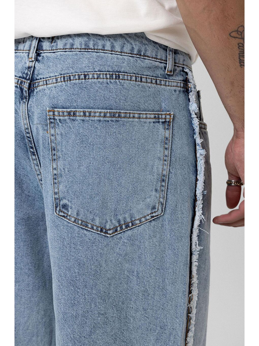 Yan Dikiş Detaylı Baggy Jean Açık Mavi Melanj-3