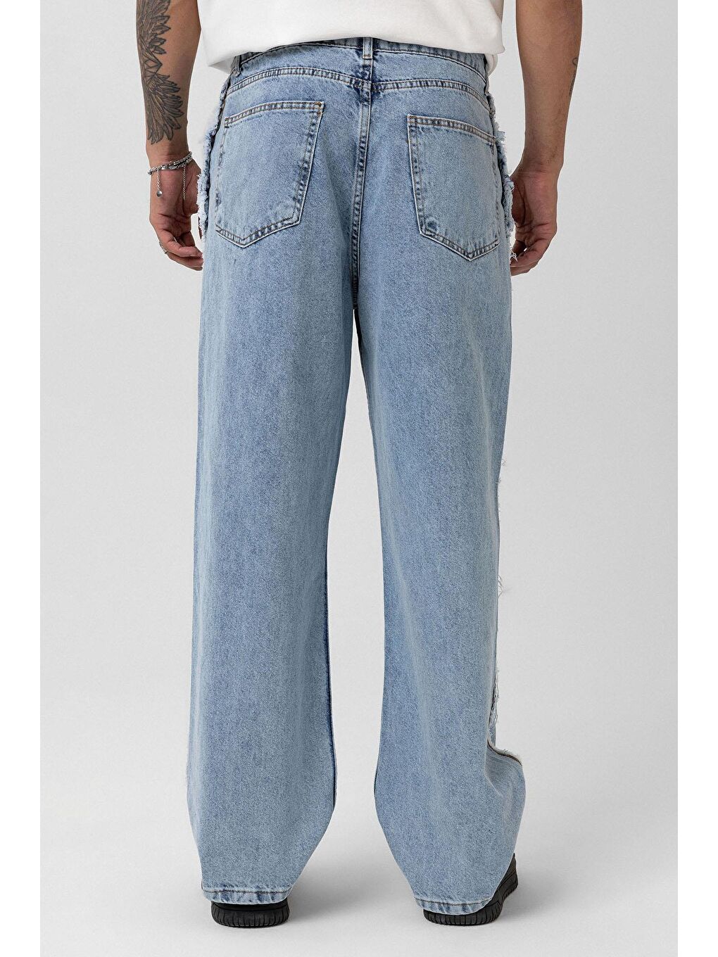Yan Dikiş Detaylı Baggy Jean Açık Mavi Melanj-4