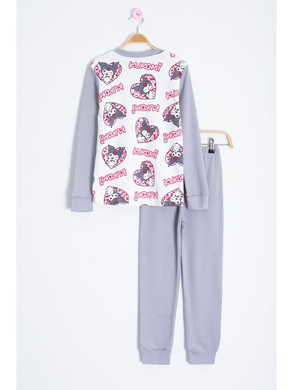 Pembe Kalpli Yazı Desenli Kız Çocuk Pijama Takımı 22766-3