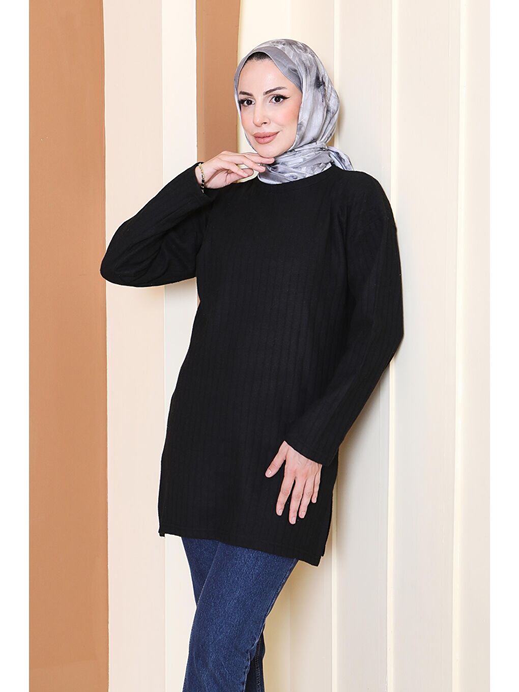 İnterlok Yırtmaçlı Tunik Siyah - 27803-SIYAH-1