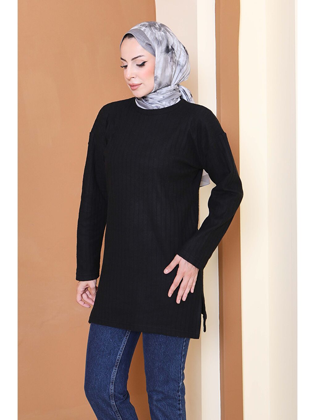 İnterlok Yırtmaçlı Tunik Siyah - 27803-SIYAH-2