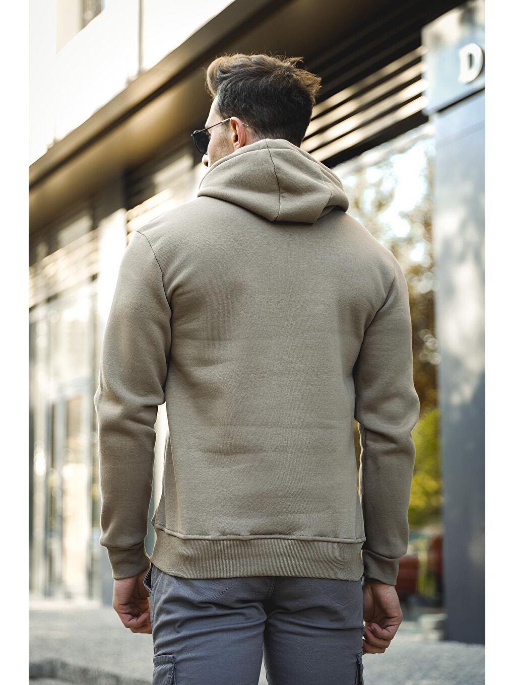 Oksit Yeşil Joachim Üç İplik Şardonlu Yarı Oversize Kapüşonlu Basic Erkek Sweatshirt - 3