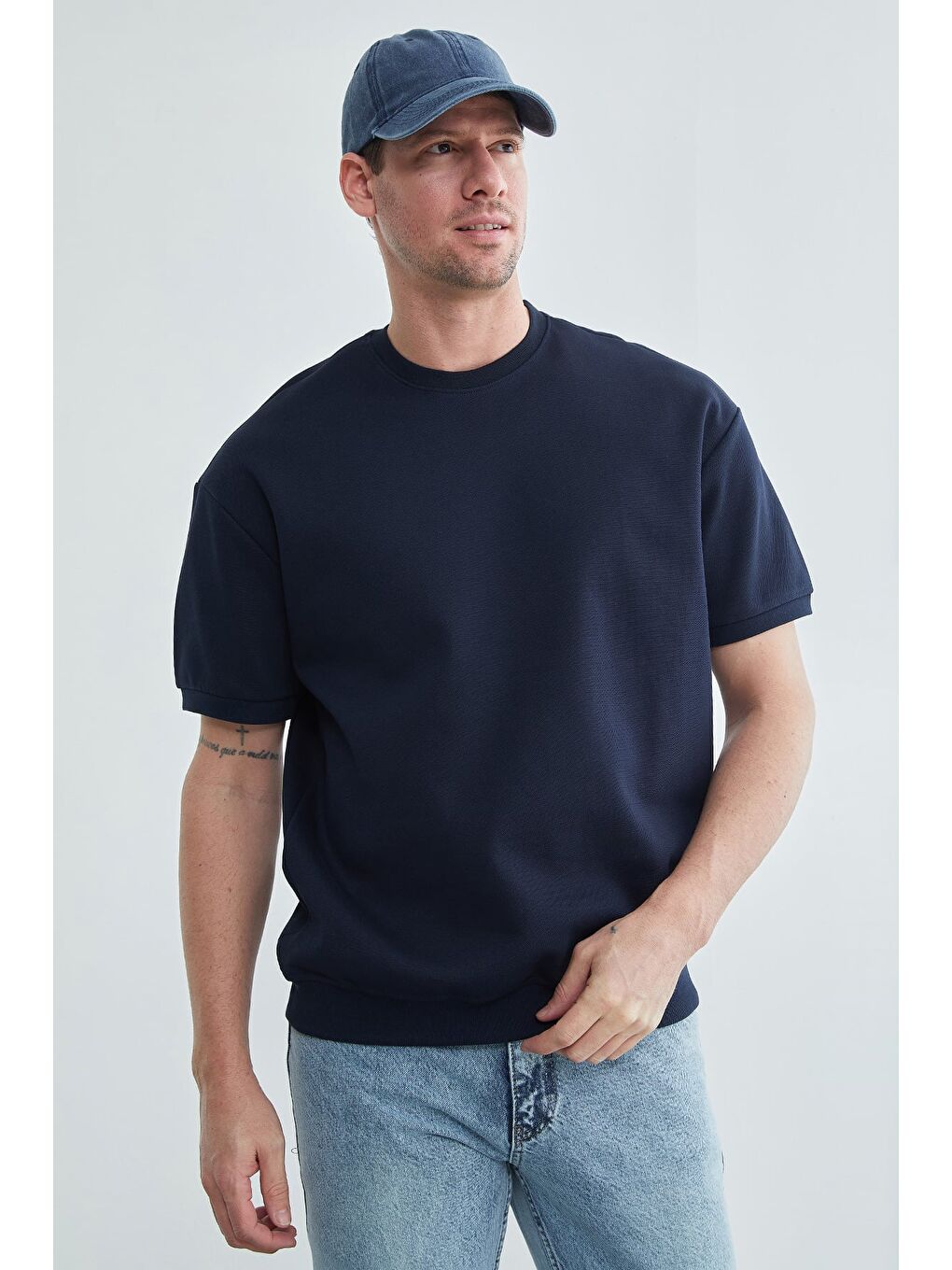 Lacivert Bisiklet Yaka Armalı Pike Tişört