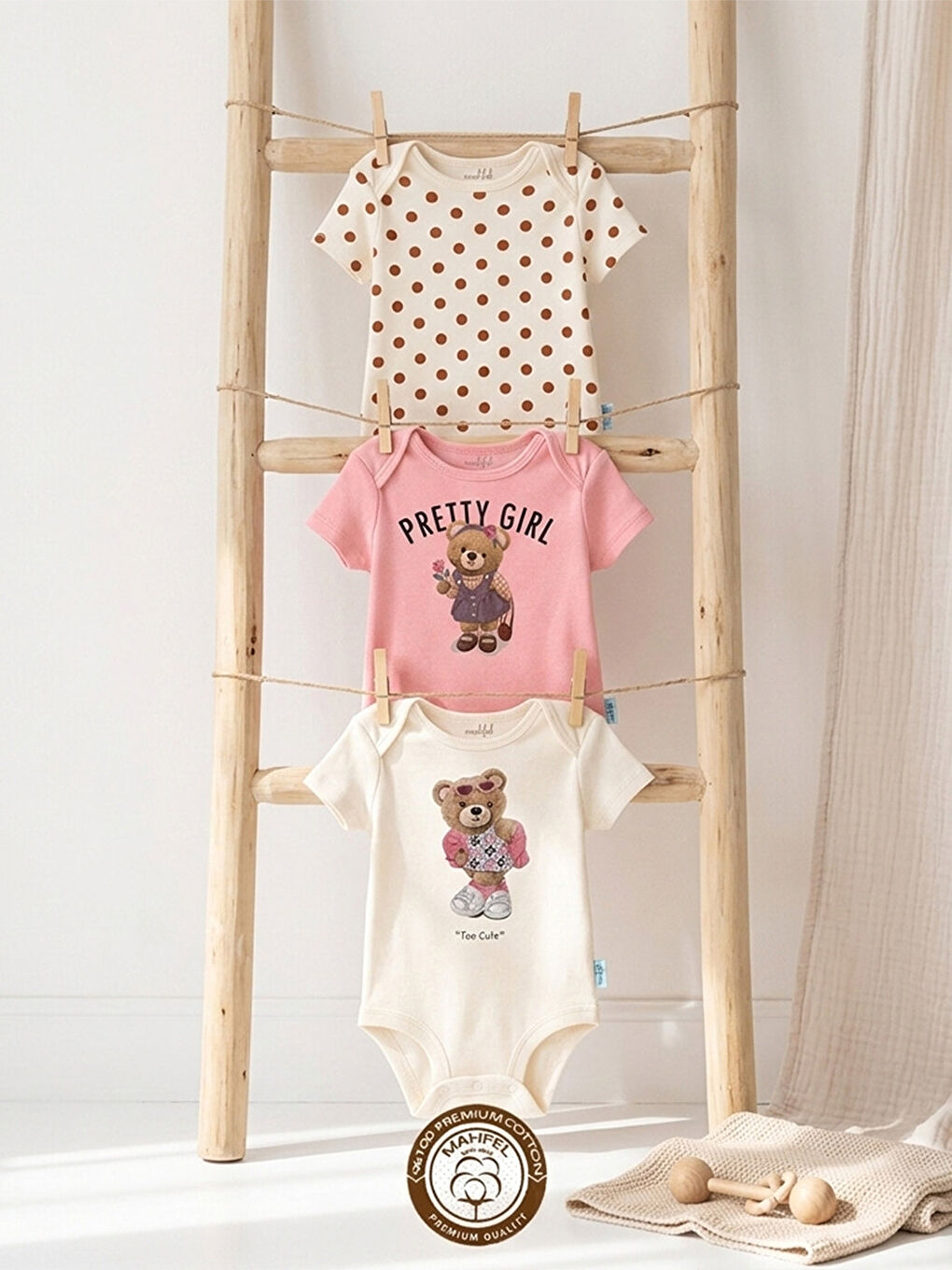 Gri 3'Lü %100 Pamuklu Organik Baskılı Kısa Kollu Çıtçıtlı Bebek Body Zıbın 783-784-2