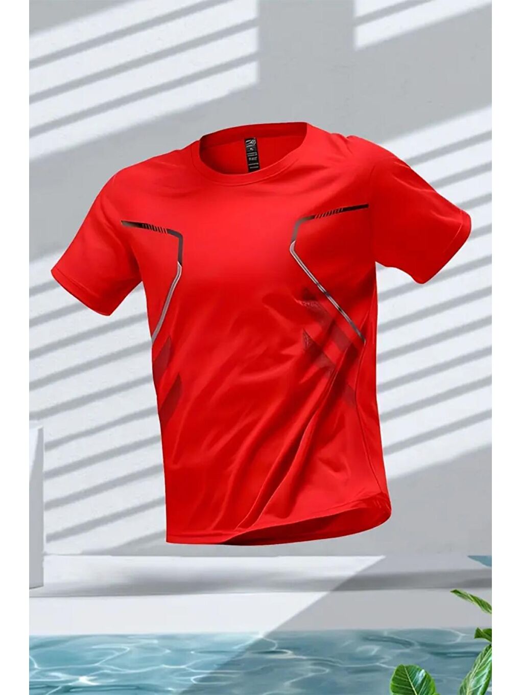 Oksit Kirmizi Fusto Mikro Polyester Slim Fit Performans Antrenman Sporcu Erkek Tshirt