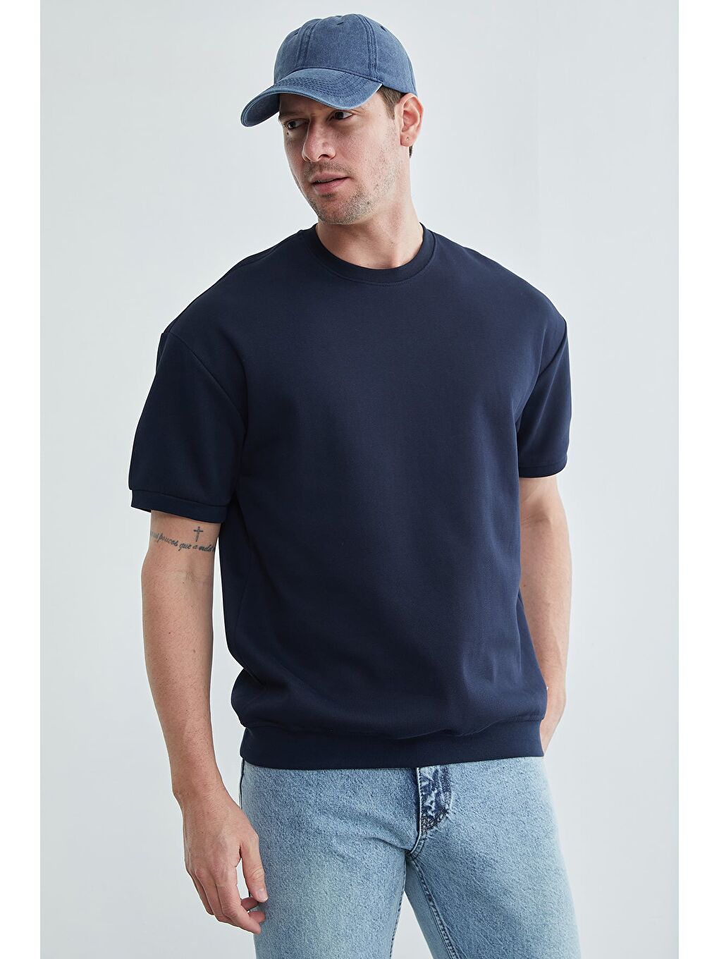 Lacivert Bisiklet Yaka Armalı Pike Tişört-2