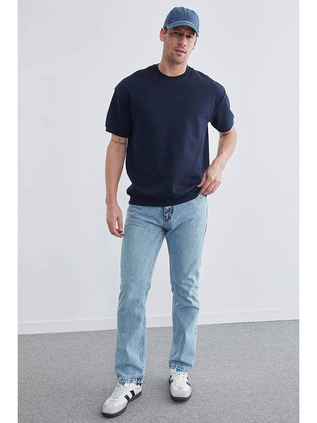 Lacivert Bisiklet Yaka Armalı Pike Tişört-3