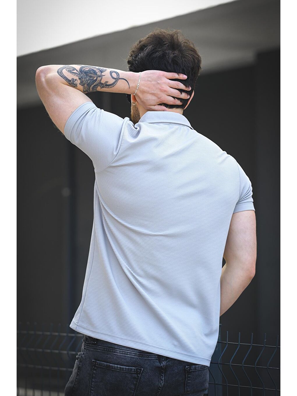 Gri Vitto Otoban Kumaş Slim Elastanlı Kısa Kol Erkek Gömlek-3