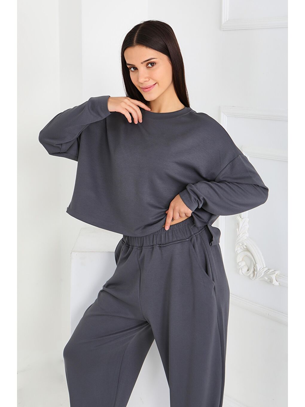 Gri Şalvarlı Modal İkili Takım Füme - 27869-FUME-1