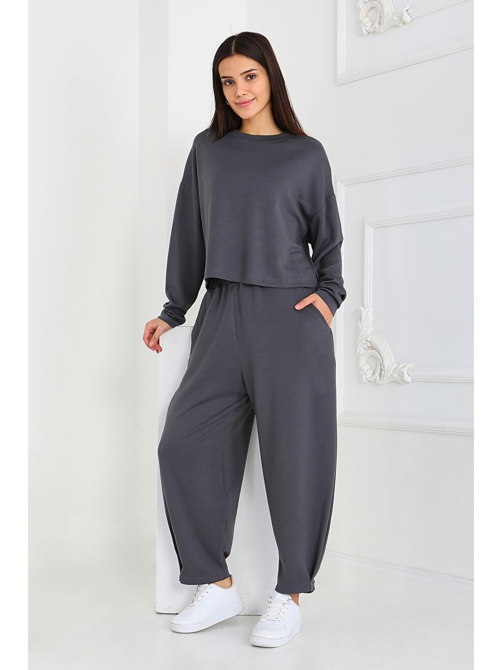 Gri Şalvarlı Modal İkili Takım Füme - 27869-FUME-2