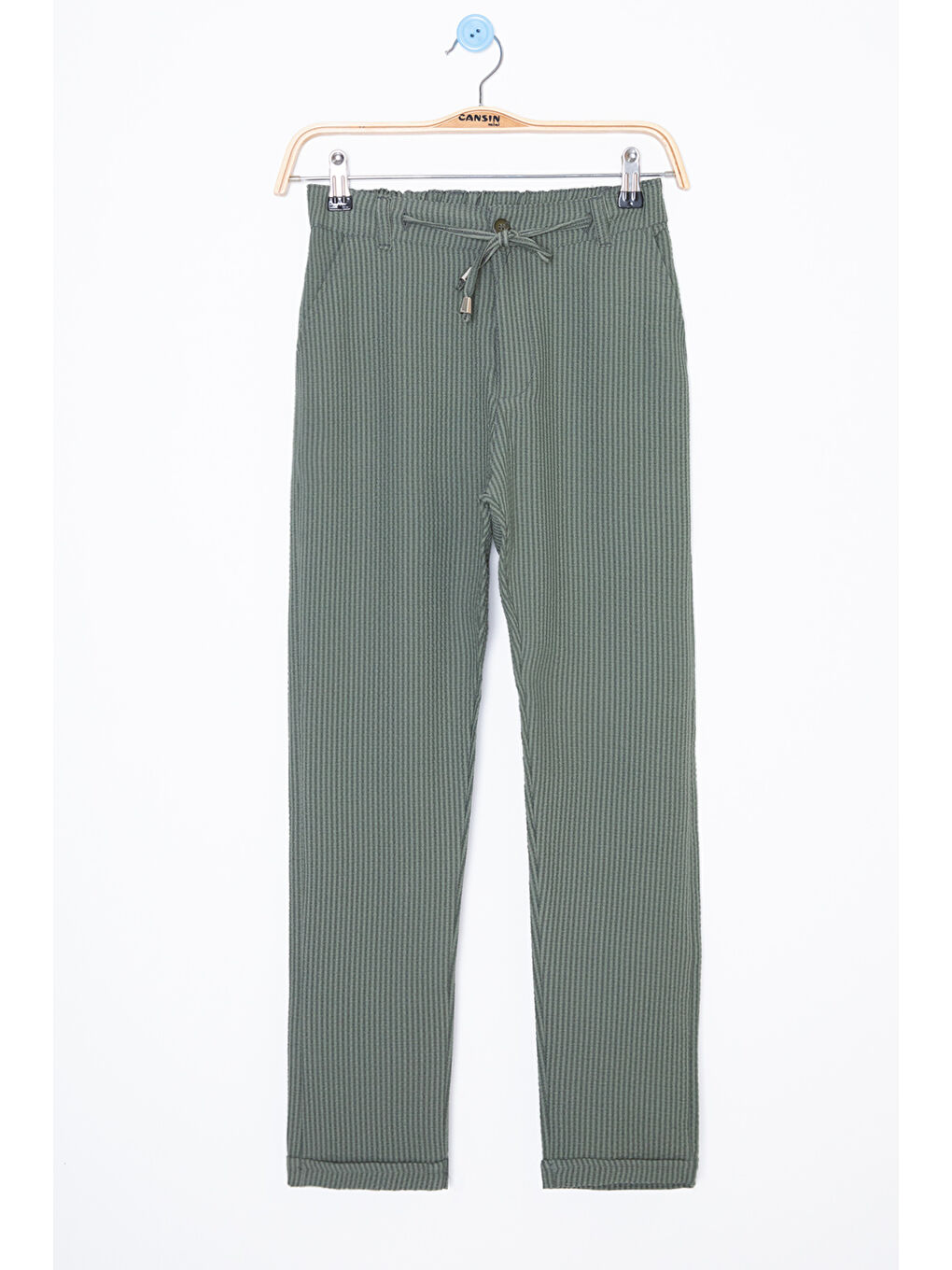 Wikiland Yeşil Beli Bağcıklı Duble Paça Erkek Çocuk Jogger Pantolon 20071