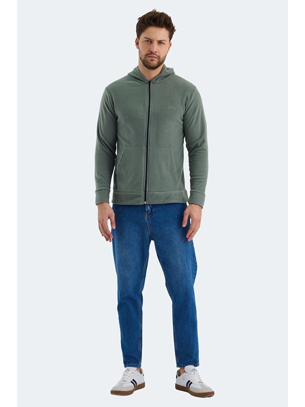 SAMSON Erkek Fermuarlı Sweatshirt Hırka Haki-6