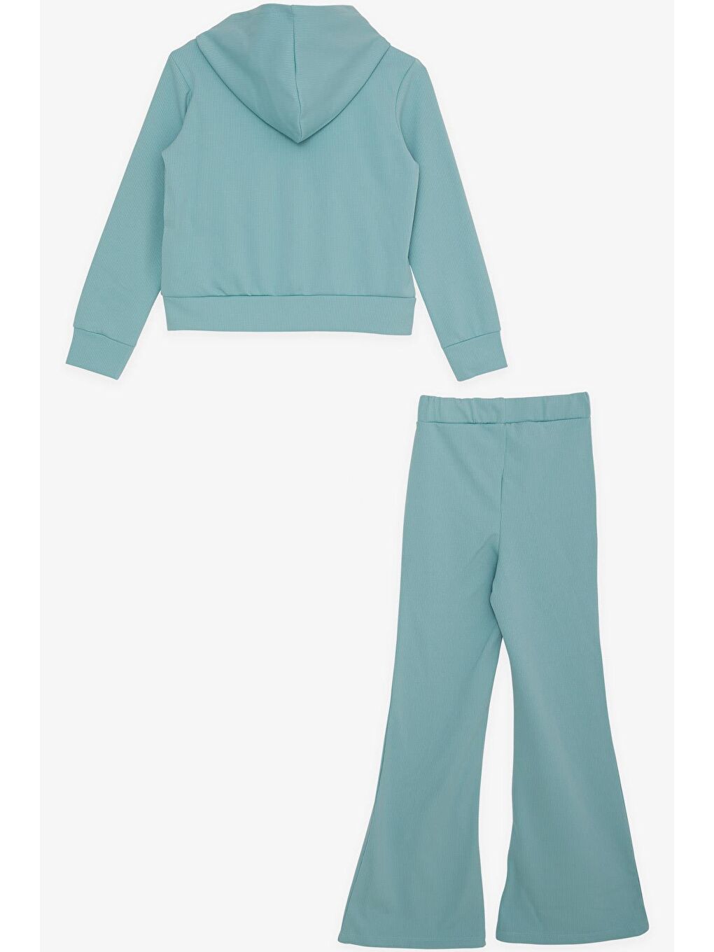 Turkuaz Kız Çocuk 3 lü Taytlı Takım Fitilli Fermuarlı Yazı Baskılı Su Yeşili (9-14 Yaş)-1