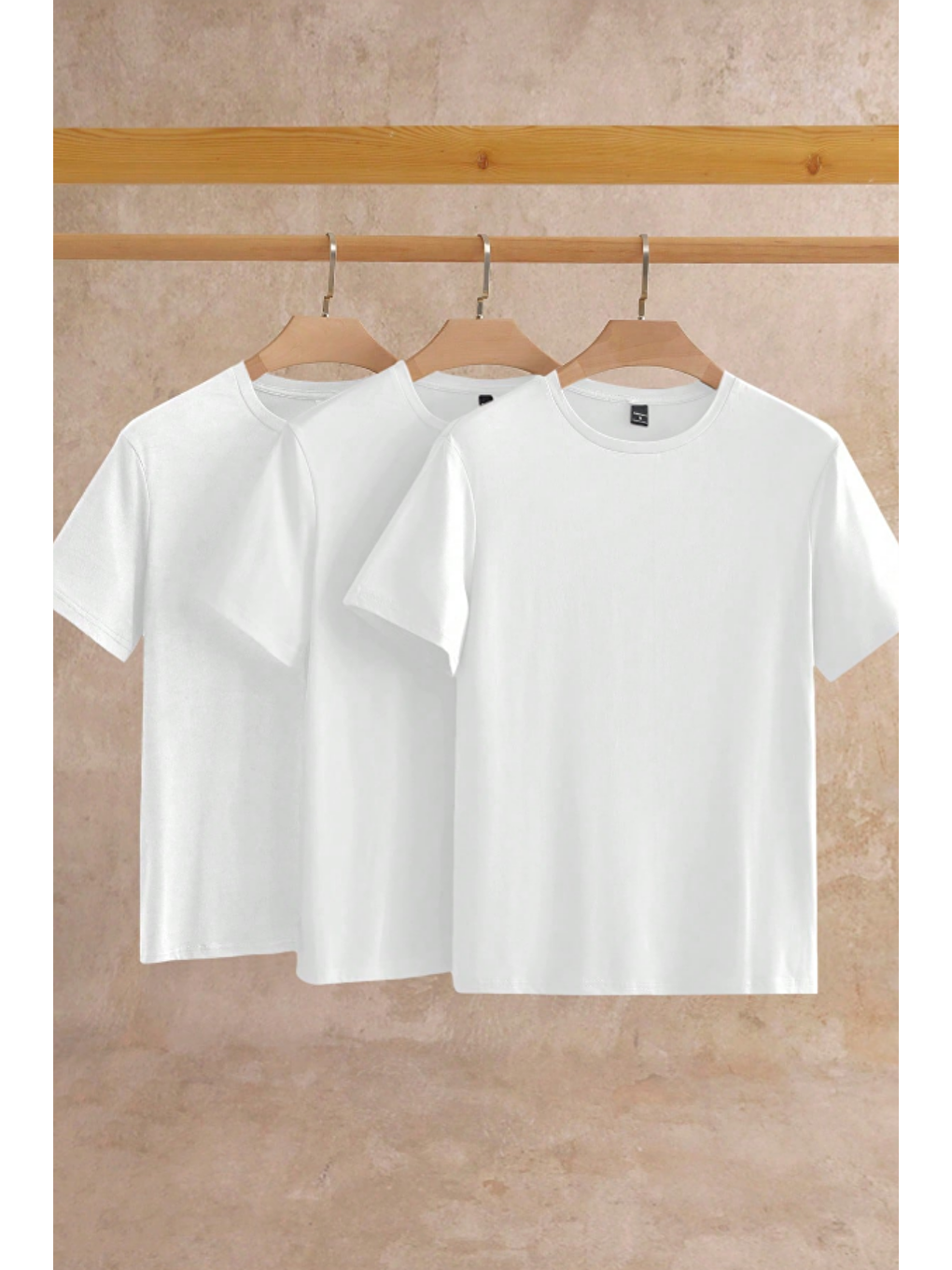 Karışık Erkek 3'lü Paket Beyaz Slim Fit Dar Kesim %100 Pamuk Bisiklet Yaka Tişört