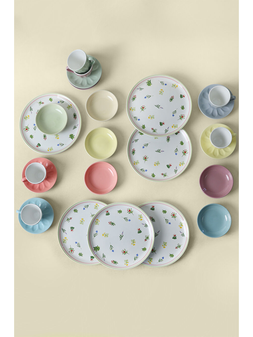 Karışık Bahar Çiçekleri Çeyiz Seti 24 Parça 6 kişilik-2