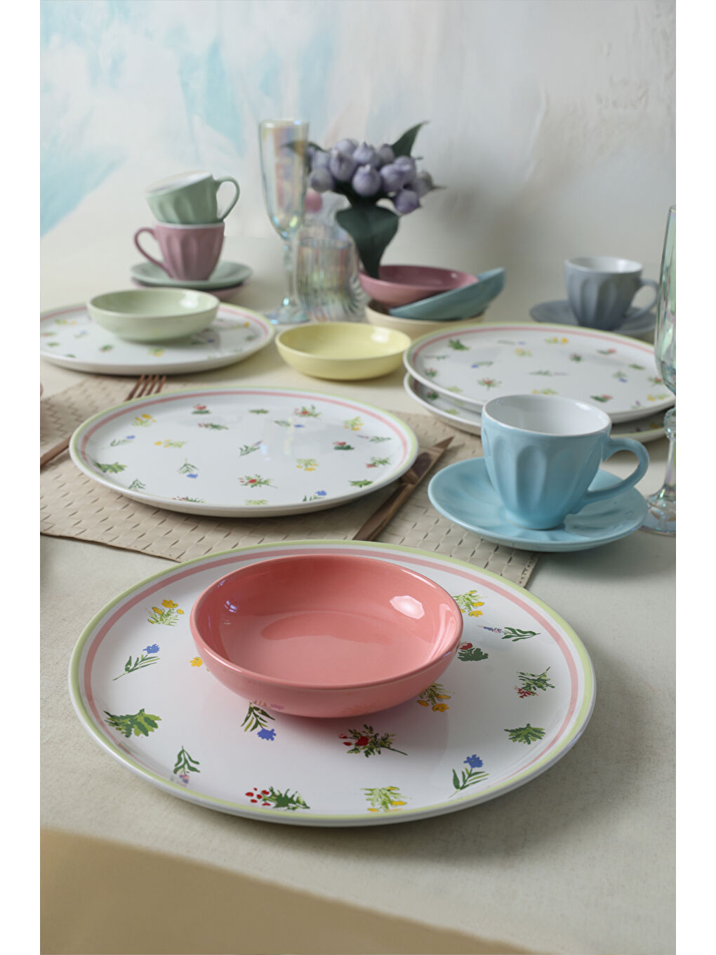 Karışık Bahar Çiçekleri Çeyiz Seti 24 Parça 6 kişilik-5