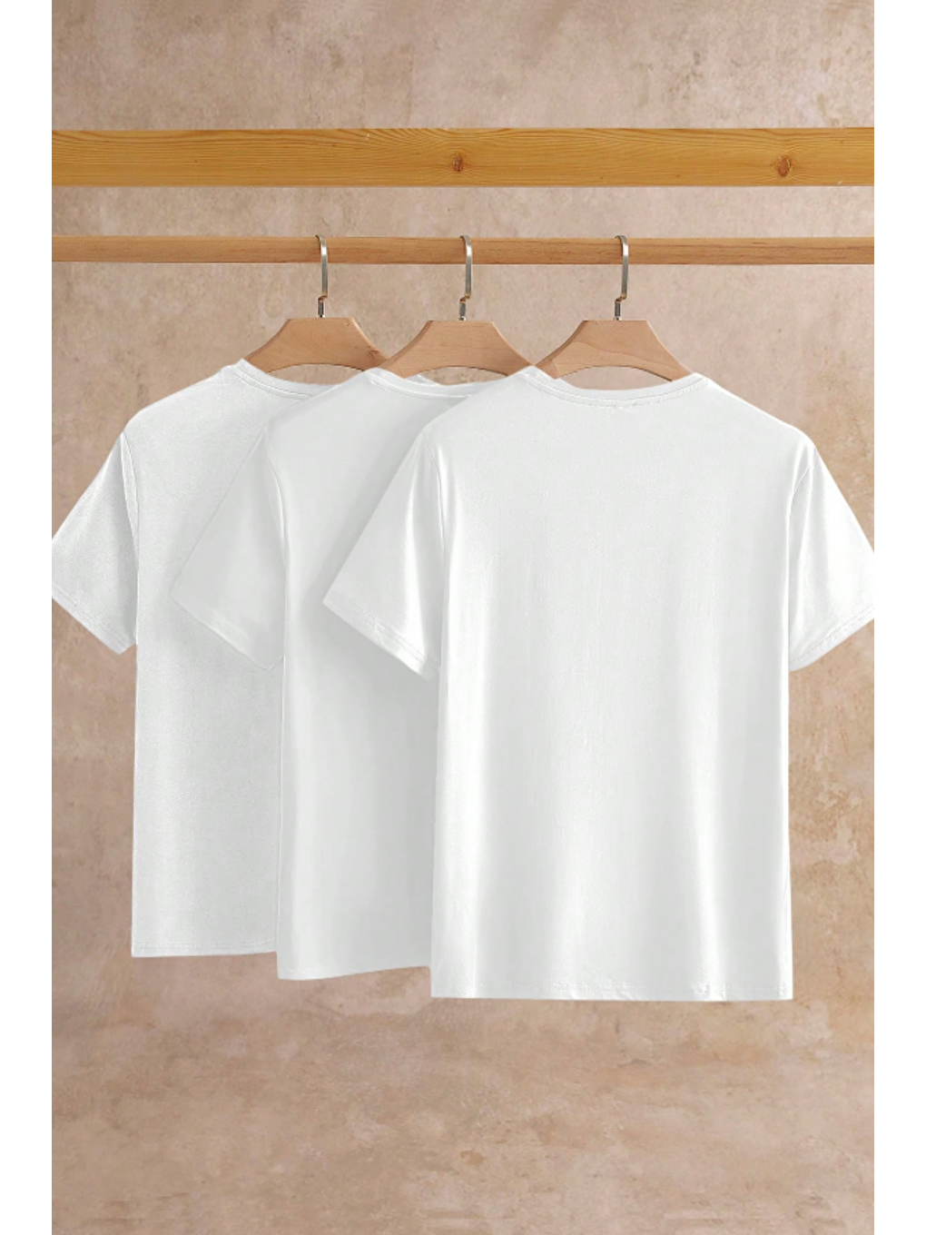 Karışık Erkek 3'lü Paket Beyaz Slim Fit Dar Kesim %100 Pamuk Bisiklet Yaka Tişört-1