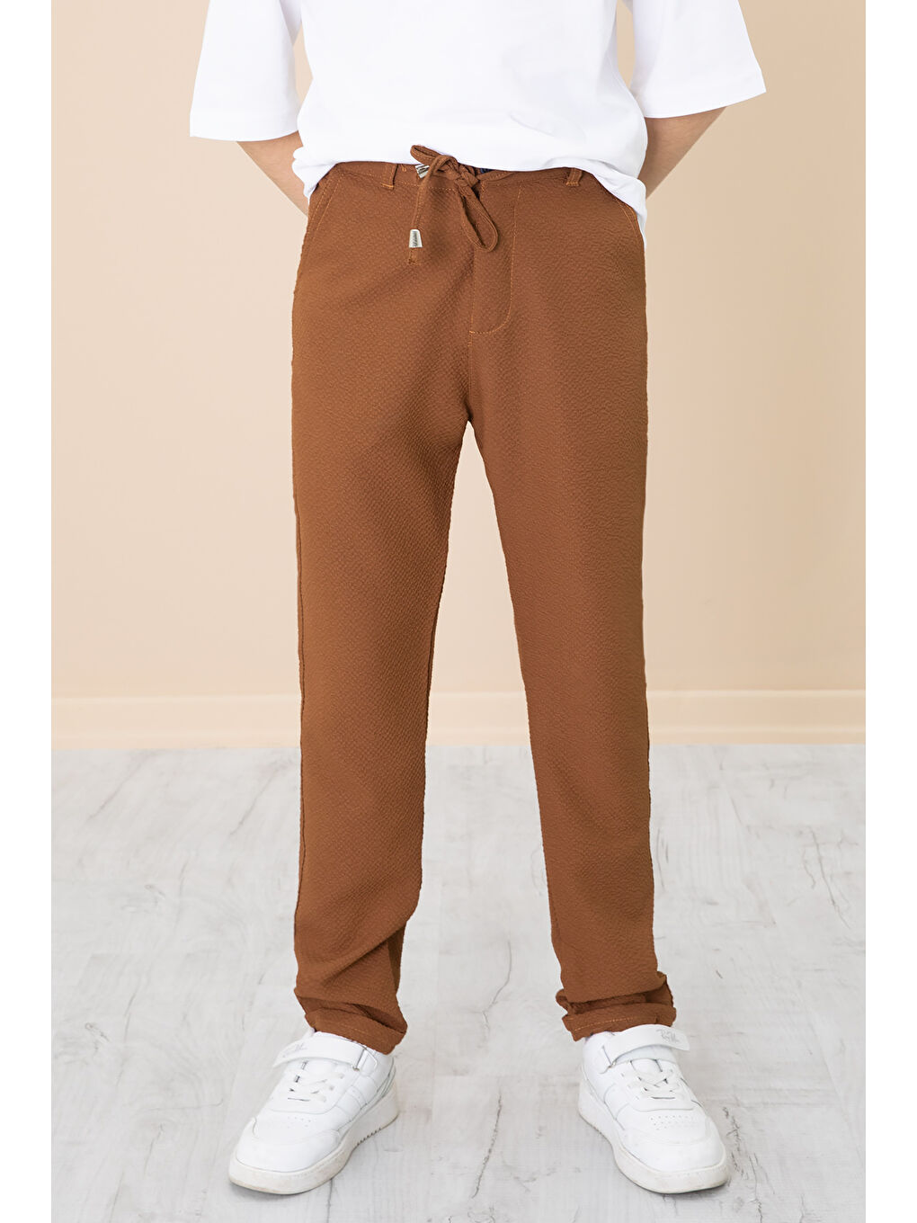 Wikiland Kahverengi Taba Duble Paça Erkek Çocuk Jogger Kumaş Pantolon 20056