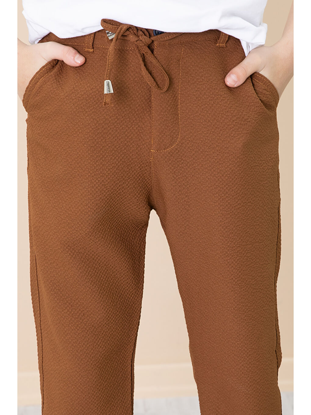 Wikiland Kahverengi Taba Duble Paça Erkek Çocuk Jogger Kumaş Pantolon 20056 - 1