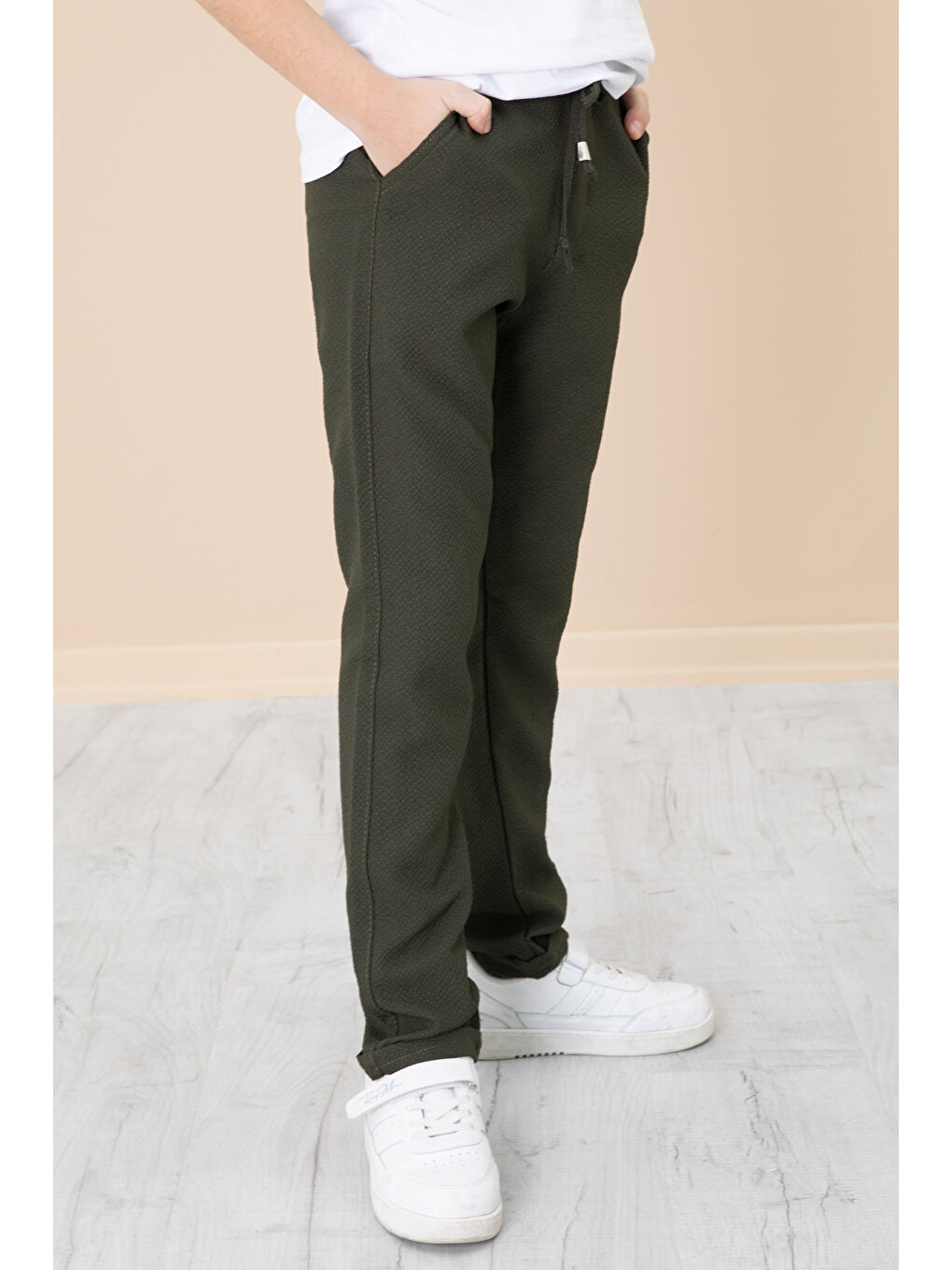 Haki Duble Paça Erkek Çocuk Jogger Kumaş Pantolon 20054-1